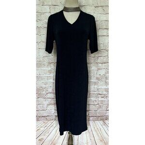 Chico’s Travelers 0 / Small Navy Blue Slinky Knit Sheath Dress Neck-Band Choker